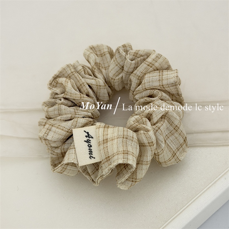 Women's Spring Cloth Heart Shape Hair Tie Beige Plaid Leaf Pattern