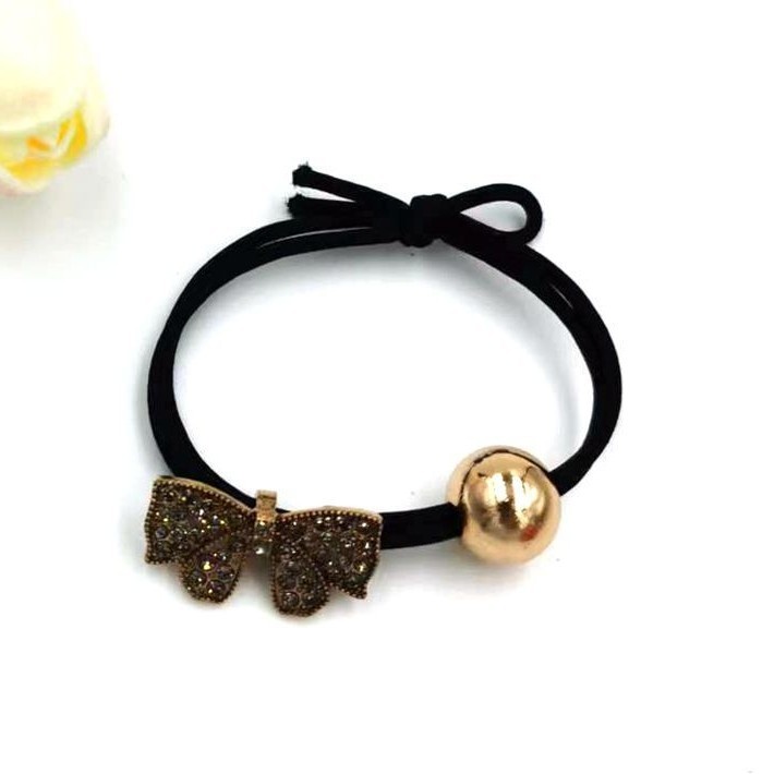 Women's Alloy Crystal Gold Beads Hair Tie Modern Black Bow Knot Rose