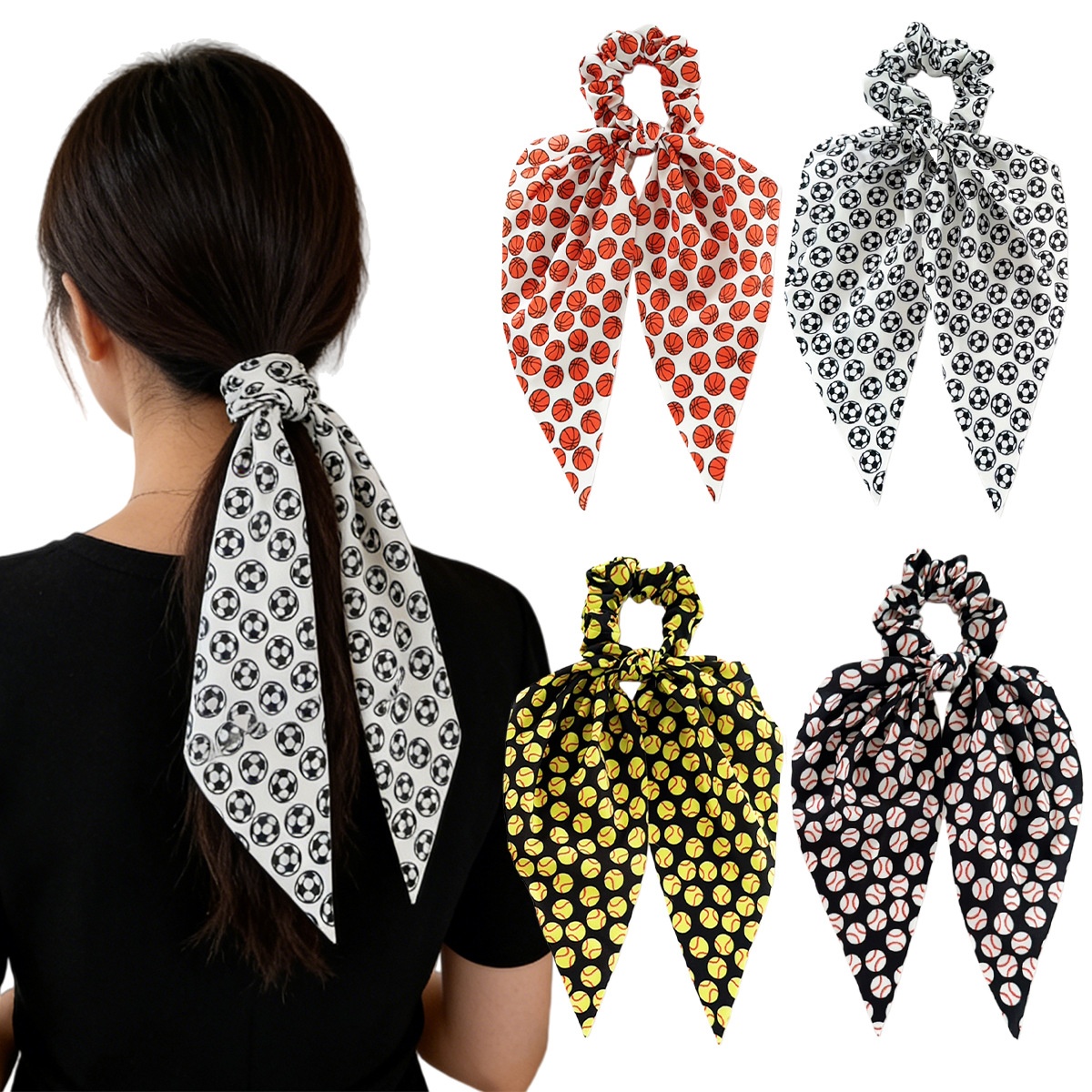 Women's Large Fabric Scrunchie Football Basketball Baseball Print