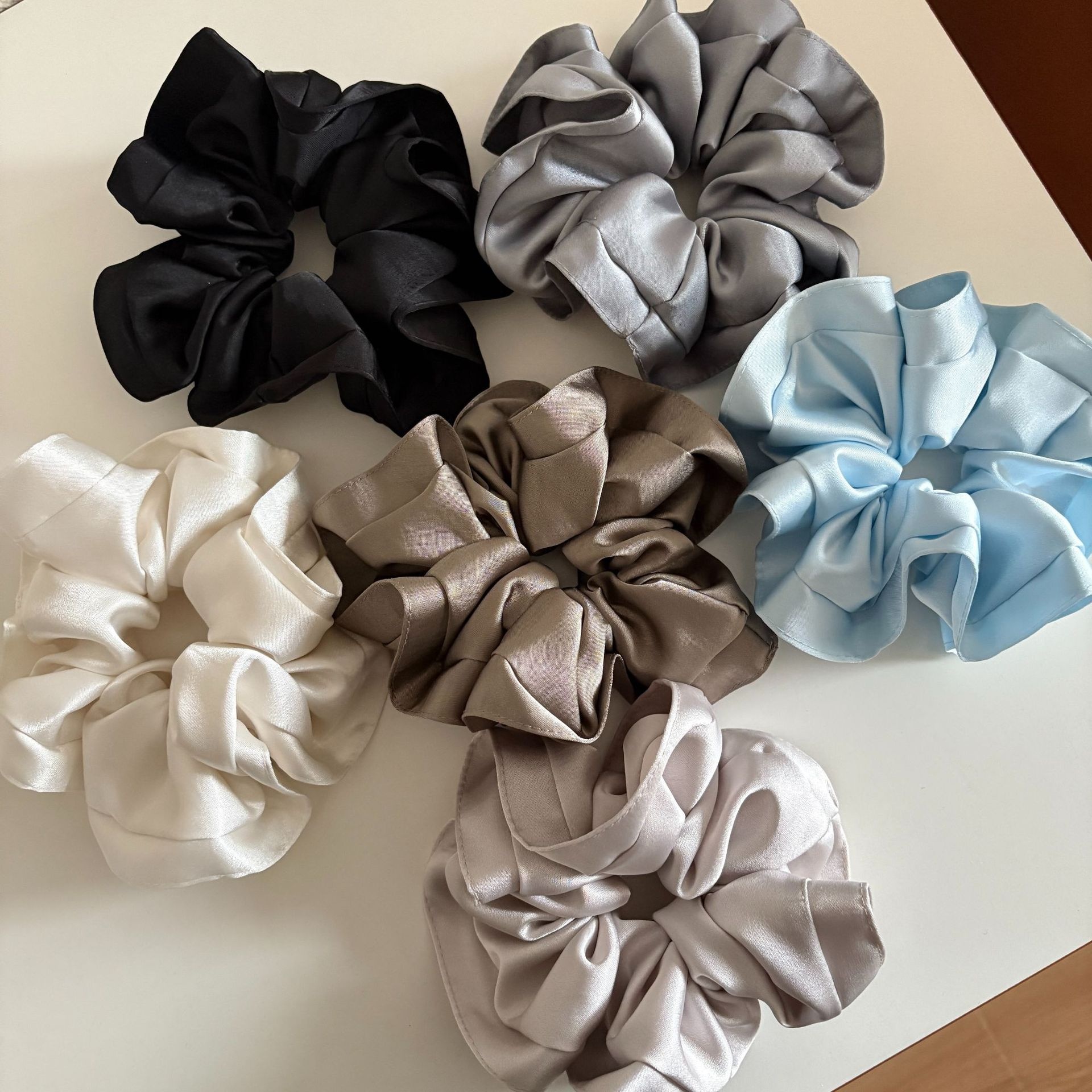 Women's Elegant Satin Scrunchie Hair Tie Solid Champagne Color