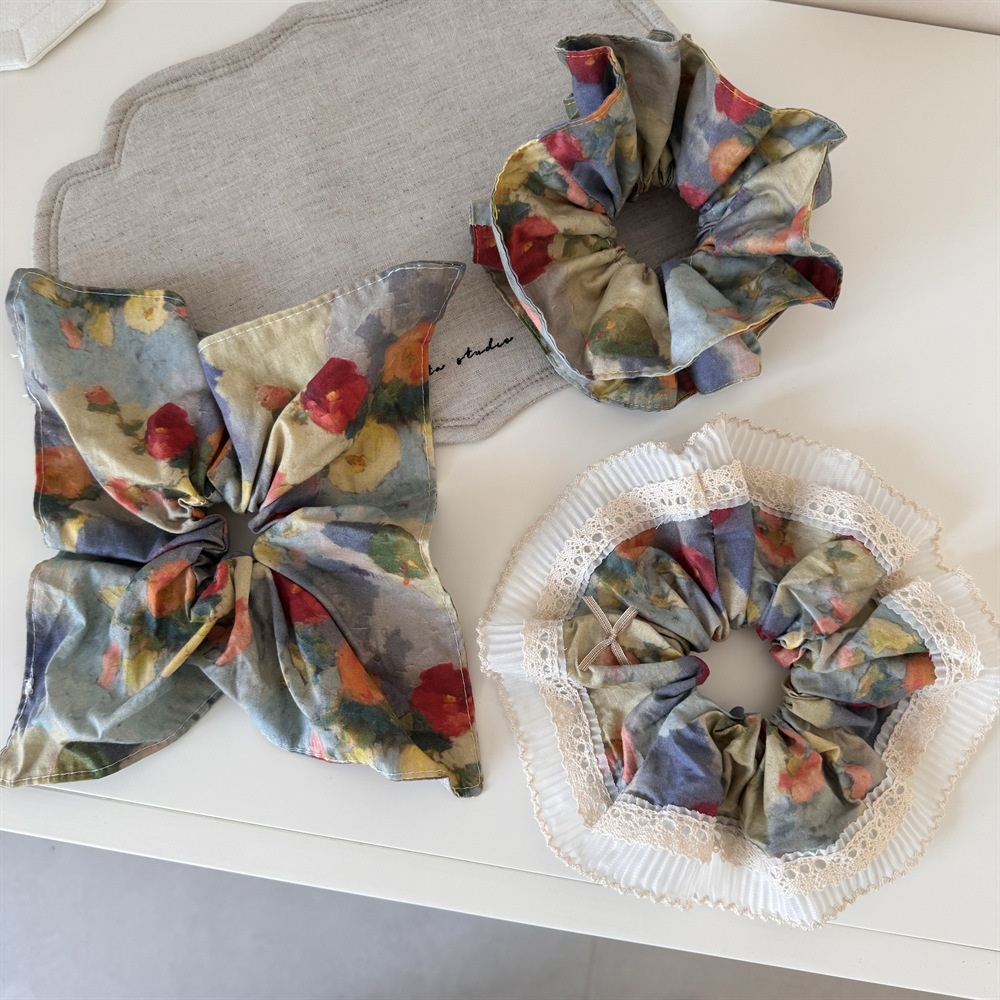 Women's Cloth Elastic Scarf Hair Tie Retro Oil Painting Floral