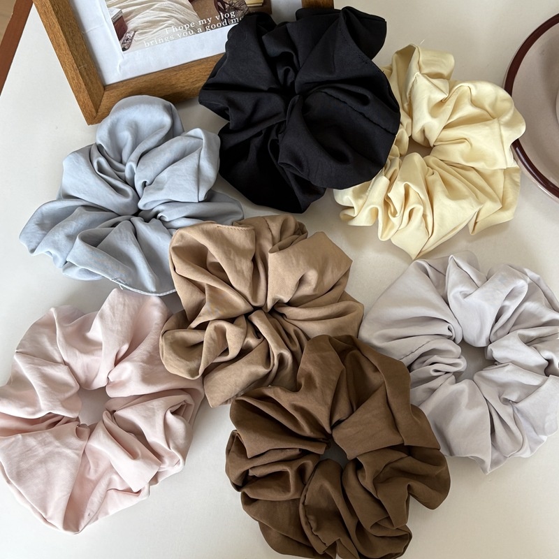 Women Creamy Glossy Cloth Scrunchies Low Ponytail Hair Ties Solid Color