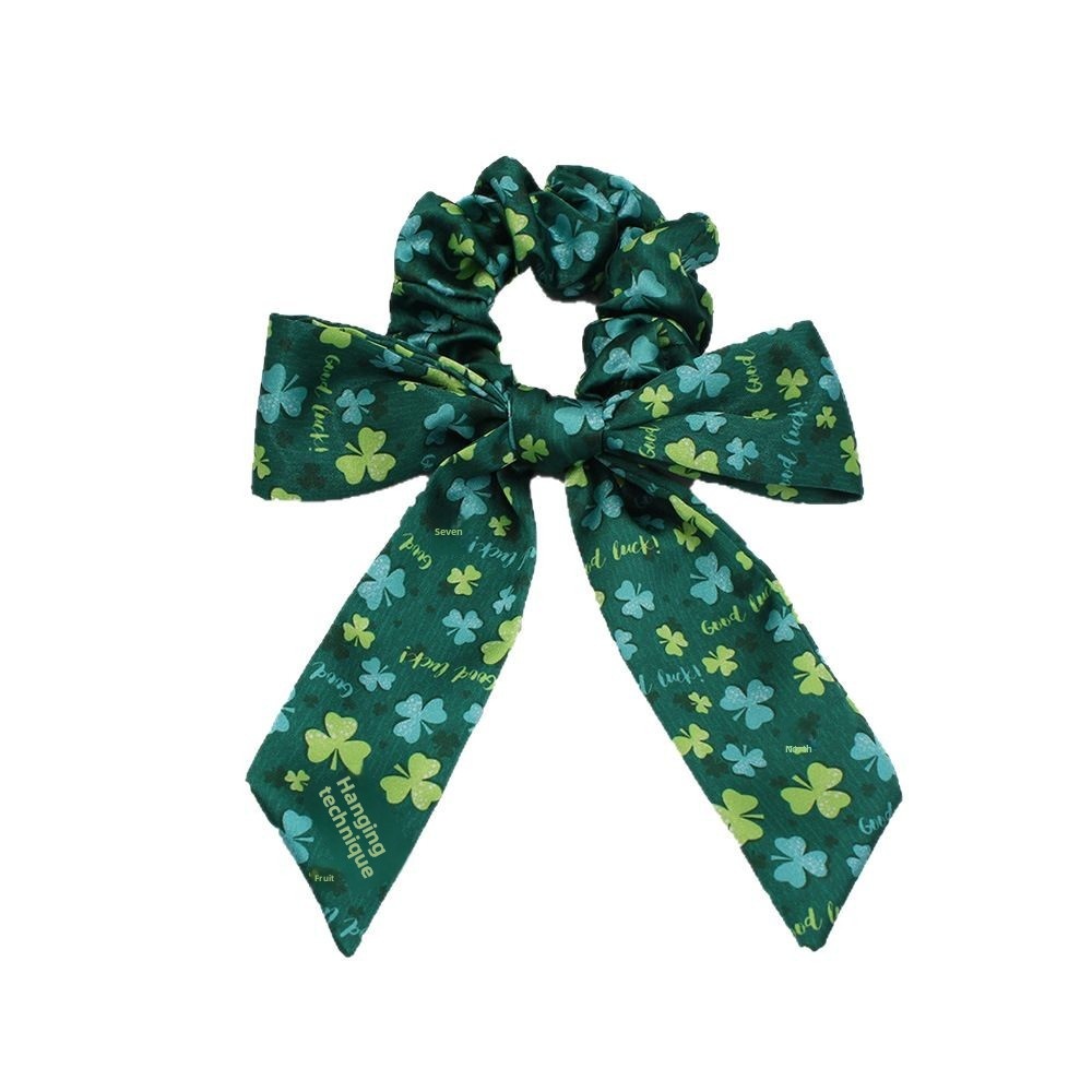 Women's Big Bow Hair Tie Headband Green Shamrock St. Patrick's Polyester
