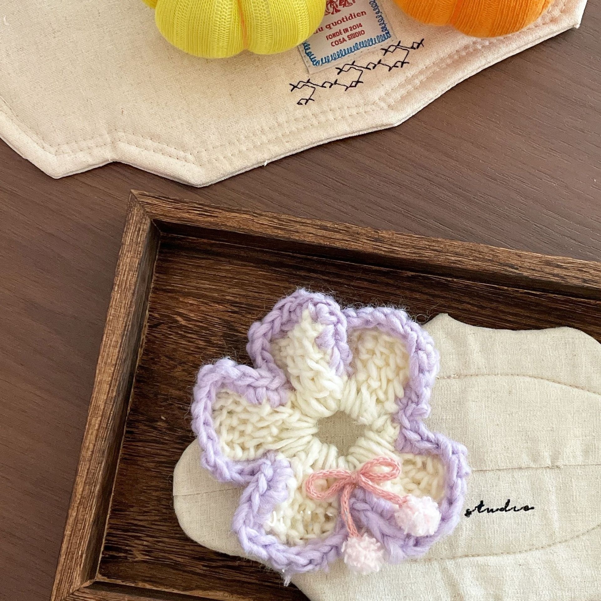 Women's Winter Furry Elastic Hair Tie Handmade Crochet Flower Bow