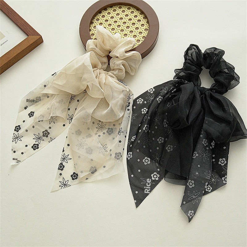 Women's Summer Chiffon Bowknot Elastic Hair Band Coffee White Black