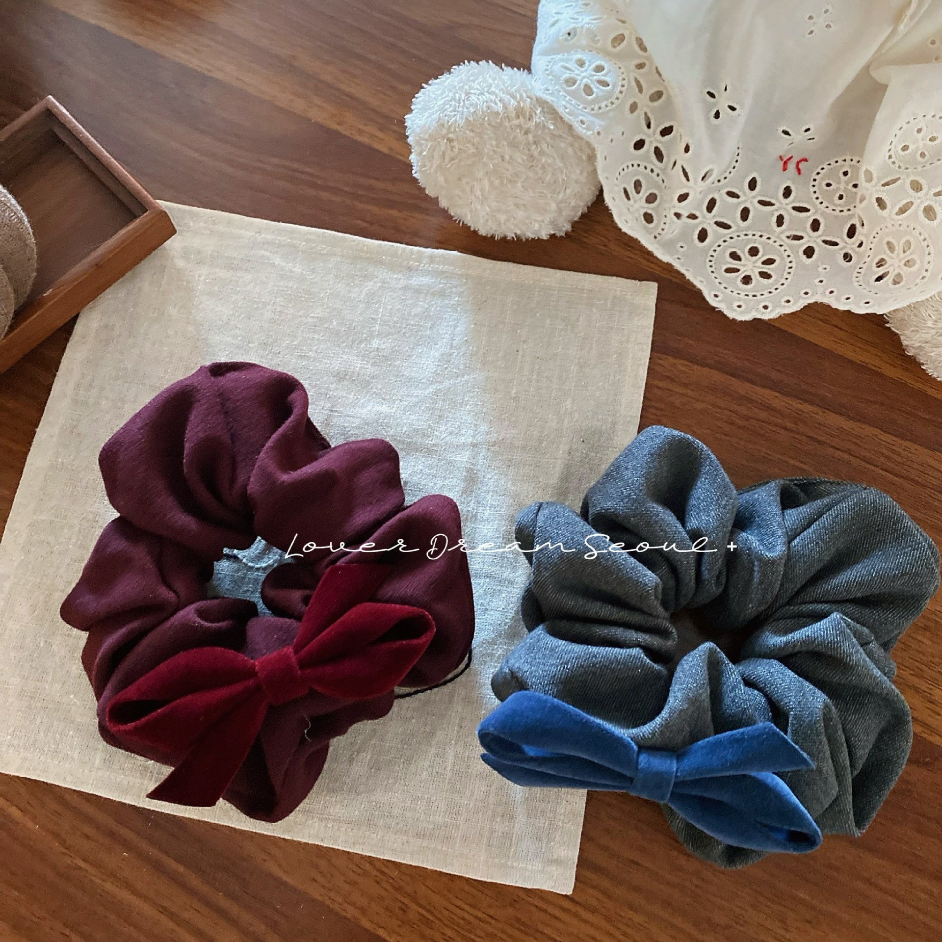 Women Casual Winter Velvet Bowknot Elastic Hair Ties Solid Color