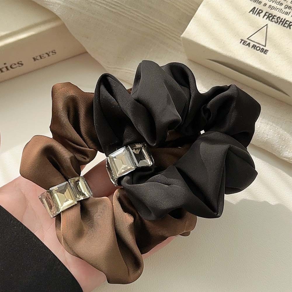 Women's Autumn Winter Satin Beaded Headband Black Floral Patchwork