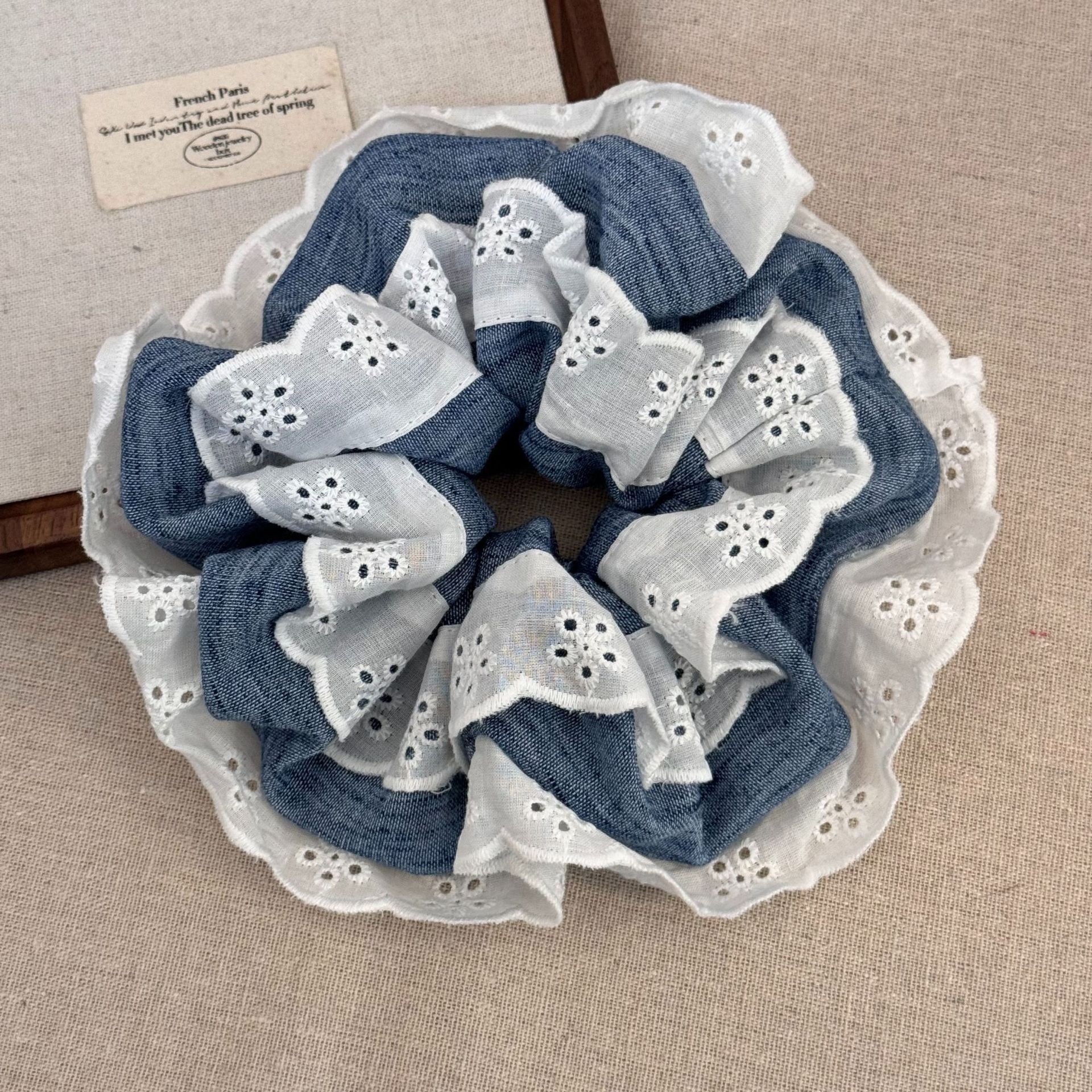 Women's Soft Cloth Elastic Bun Hair Bands Retro Lace Trim Polka Dot