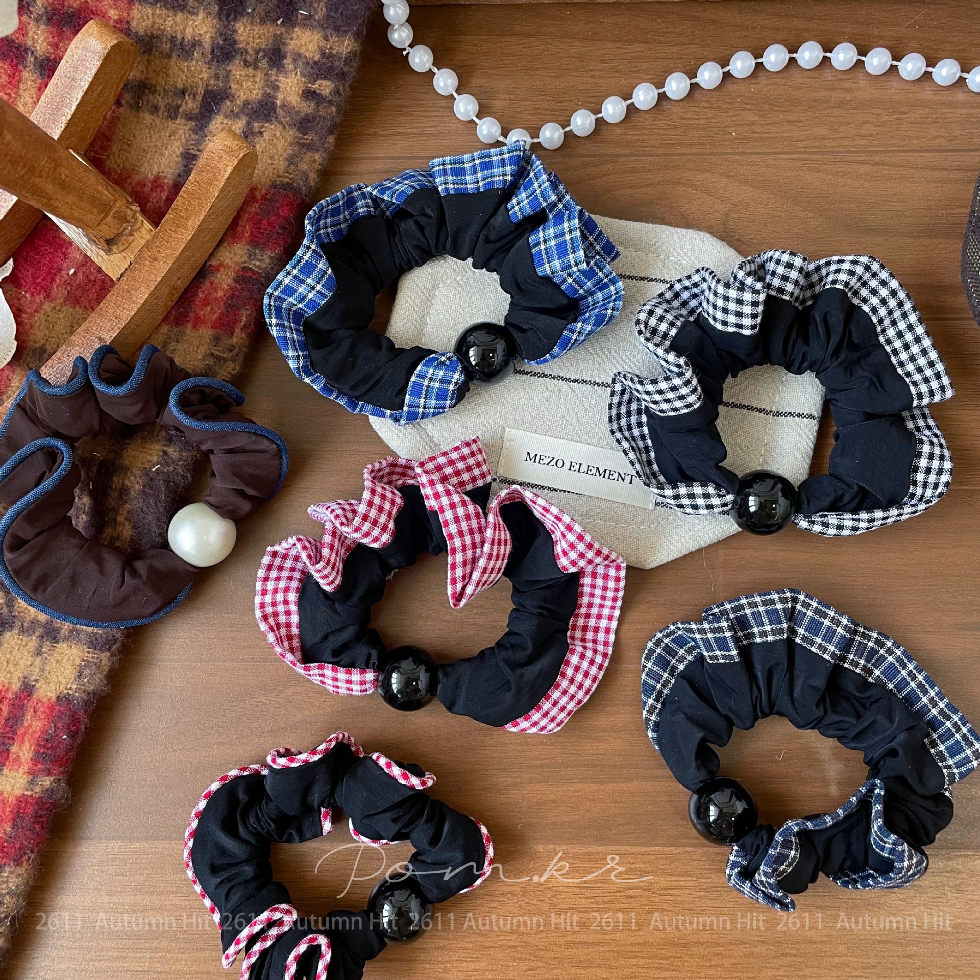 Women's Minimalist Pearl Cloth Hair Tie Contrast Plaid Quick Style