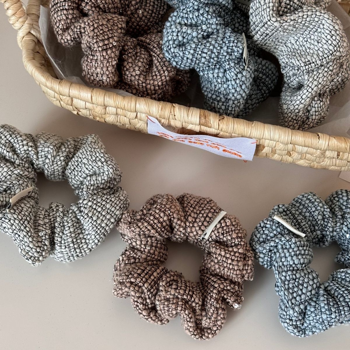 Women's Thick Tweed High Ponytail Hair Ties Autumn Winter Plaid