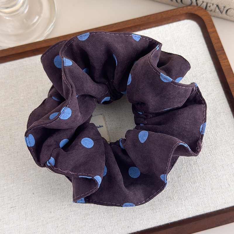 Women's Casual Cloth Scarf Bun Scrunchie Retro Blue Brown Polka Dot