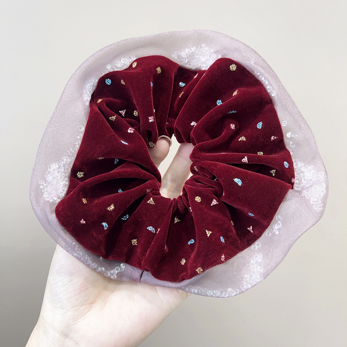 Women's Winter Rhinestone Flocked Holiday Hairband Coffee Red Black