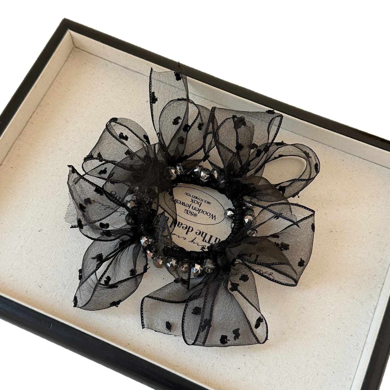 Women's Sweet Soft Gauze Bowknot Hair Tie Rubber Band Black Striped