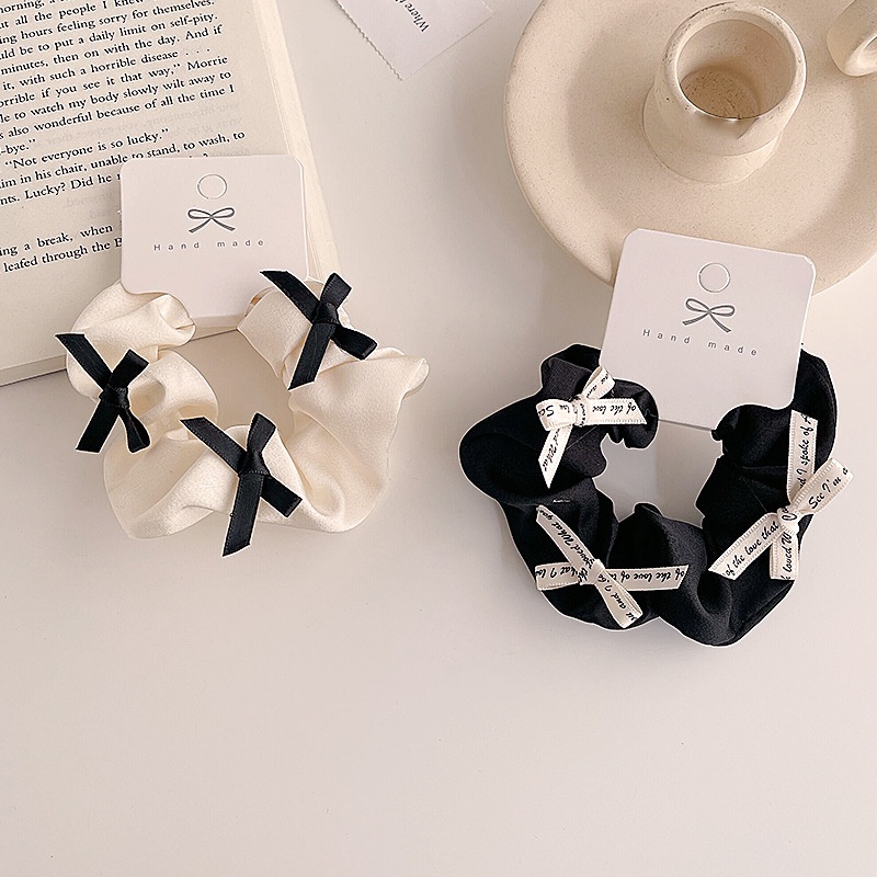 Women's Elegant Daily Cloth Hair Tie Black & White Butterfly Bow