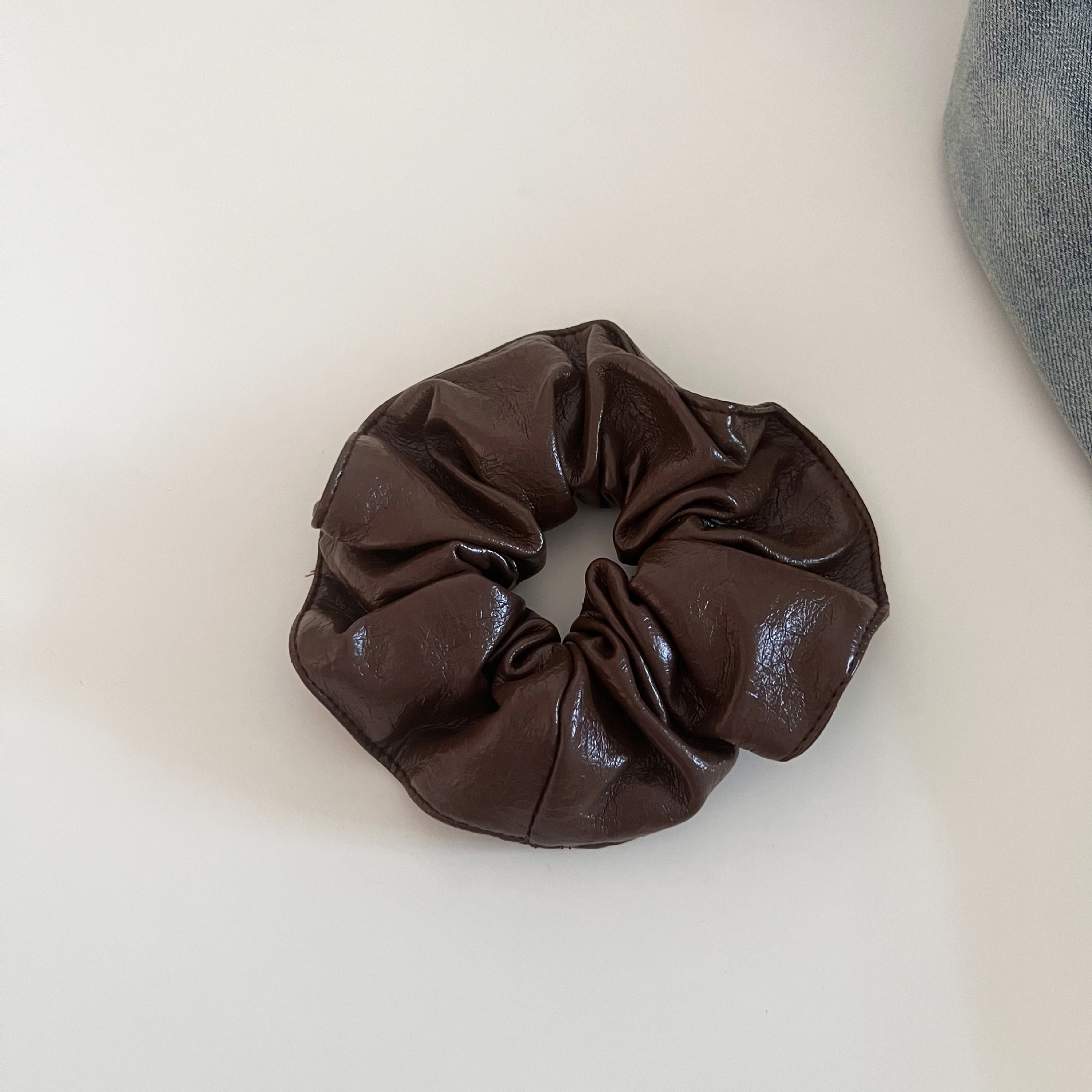 Women's Retro PU Leather Low Bun Hair Tie Autumn Winter Solid Color