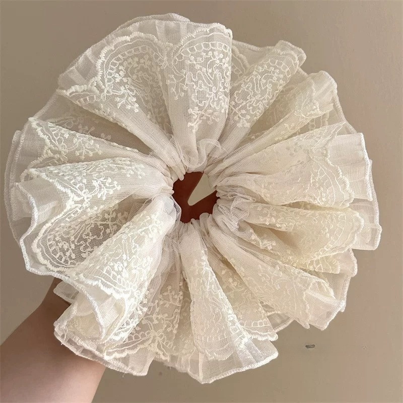 Women's Elegant Large Cloth Scrunchie Banquet Hair Tie Ditsy Floral