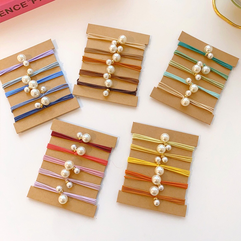 Women's Handmade Pearl Hair Ties Elastic Polyester Daily Bands Graduated Color