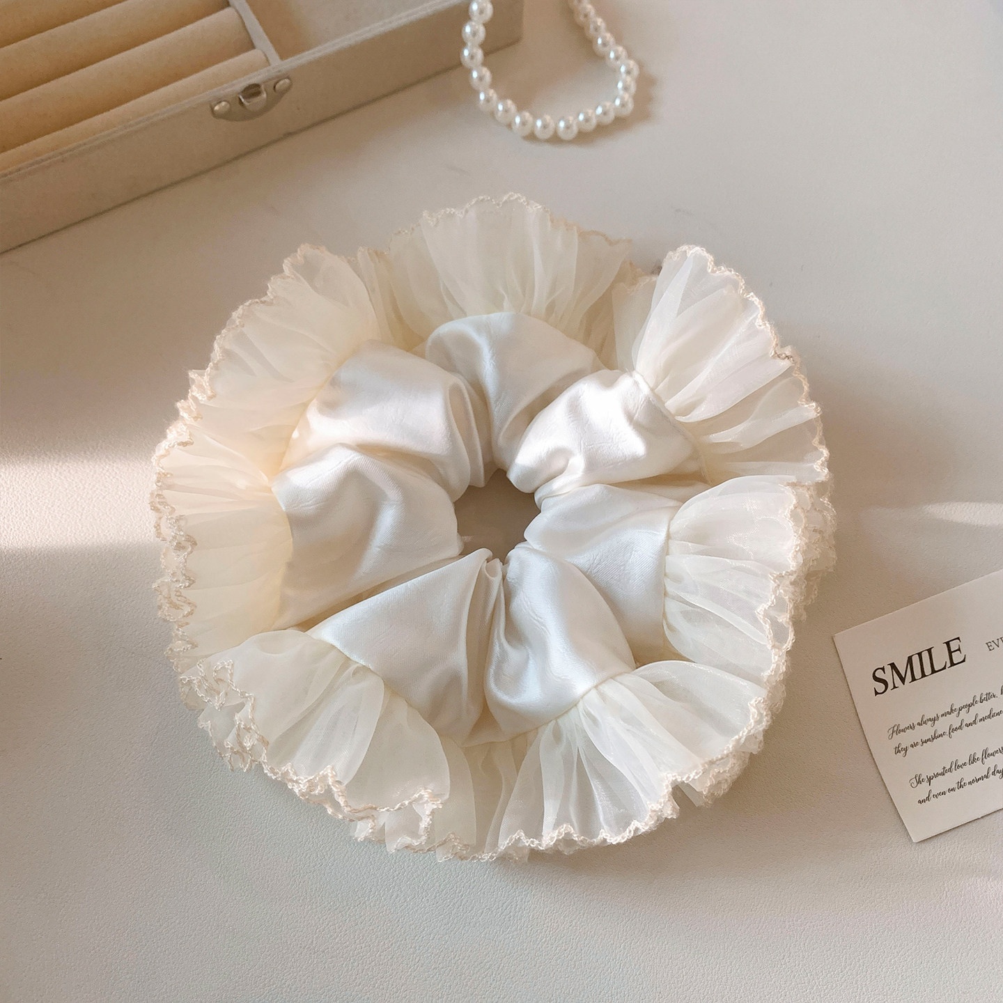 Women's Elegant Winter Satin Gauze Hair Tie Irregular White