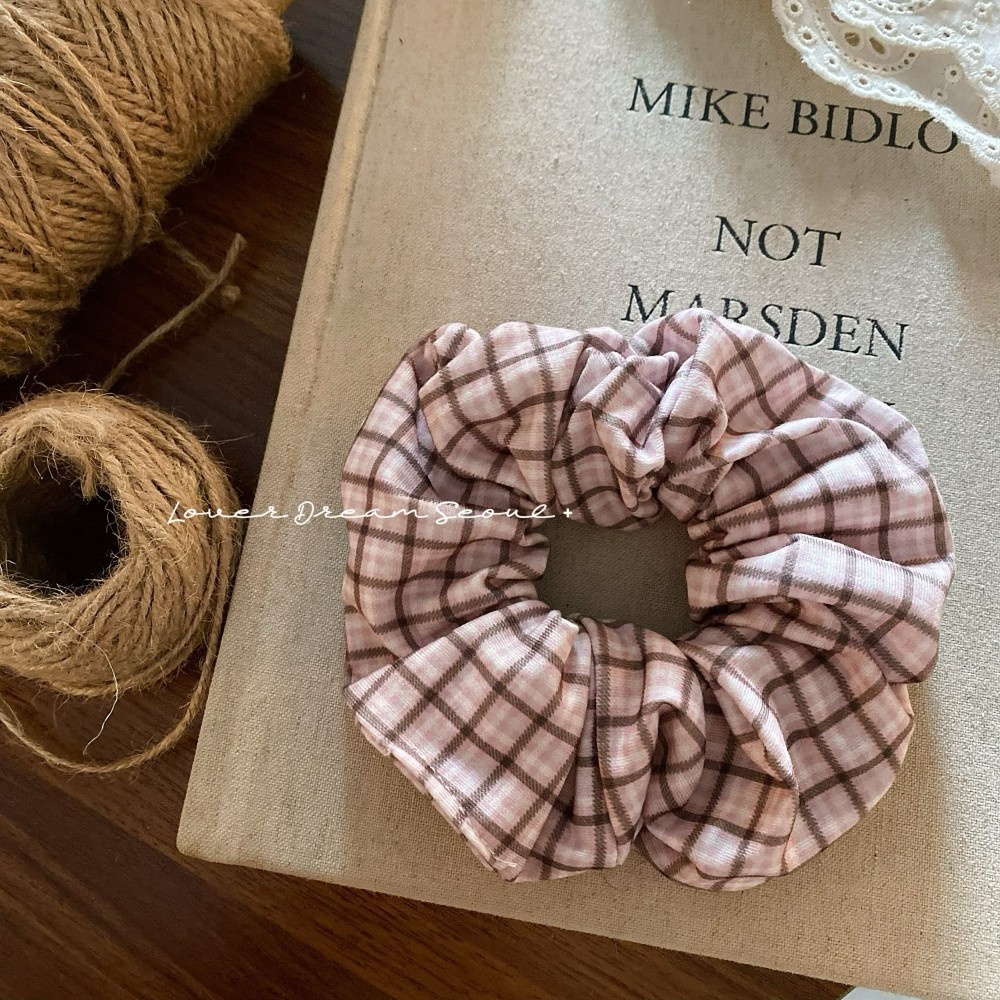 Women's Ins Autumn Winter Plaid Hair Ties High-End Satin Cloth Head Ropes