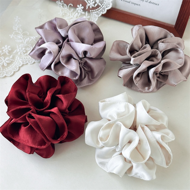 Women Shiny Satin Pleated Scrunchies Elegant Hair Ties Autumn Ponytail Ring