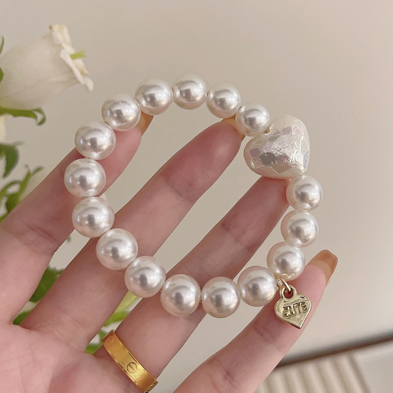 Women's Dual-use Pearl Bracelet Hair Tie Summer White Heart-shaped Band