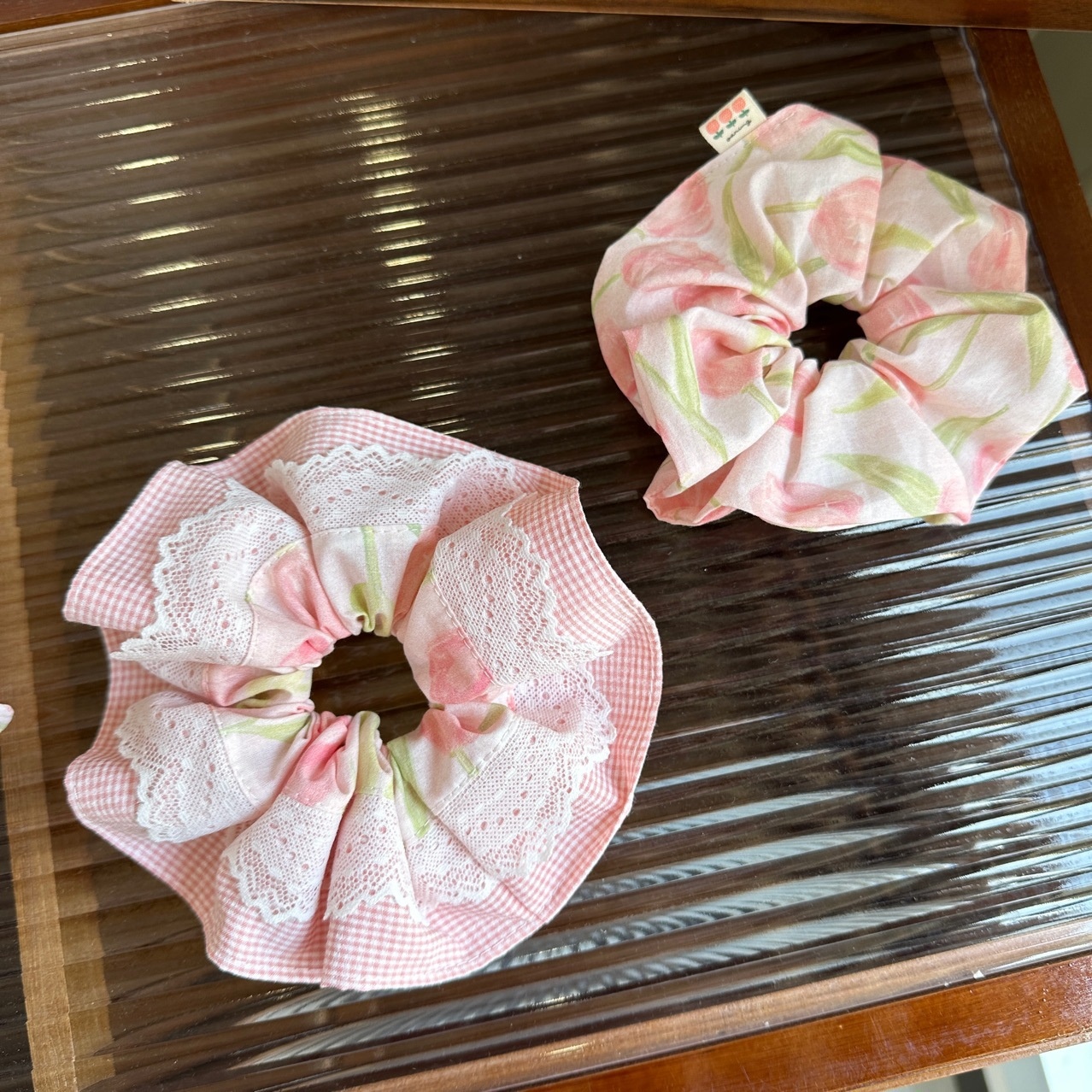 Women's Daily Wear Fabric Lace Hair Tie Sweet Pink Tulips Pattern