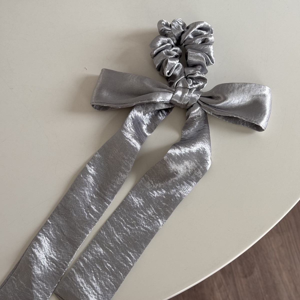 Women's Vintage Silver Shiny Scarf Hair Ties Butterfly Knot Lace Elastic Bands