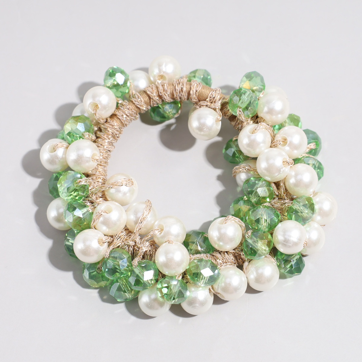 Women's Crystal Pearl Elastic Bun Hairband Brown White Pink Green