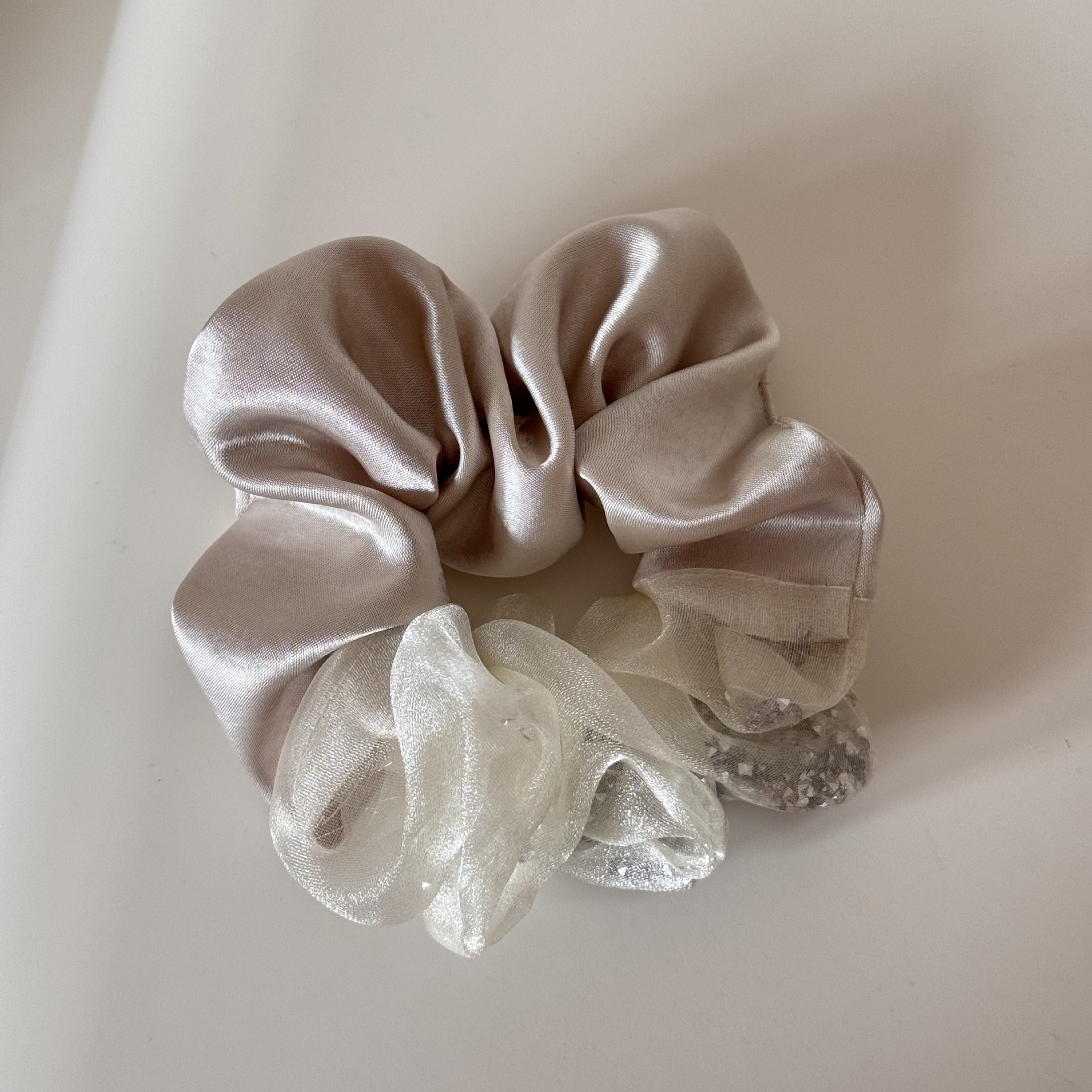 Women's Sweet Satin Rhinestone Spring Hair Tie Accessory Pink Splicing