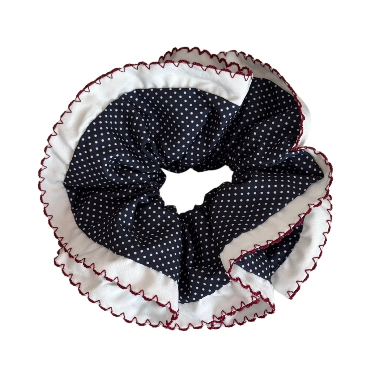 Women's Daily French Style Soft Cloth Hair Tie Navy Blue Polka Dots