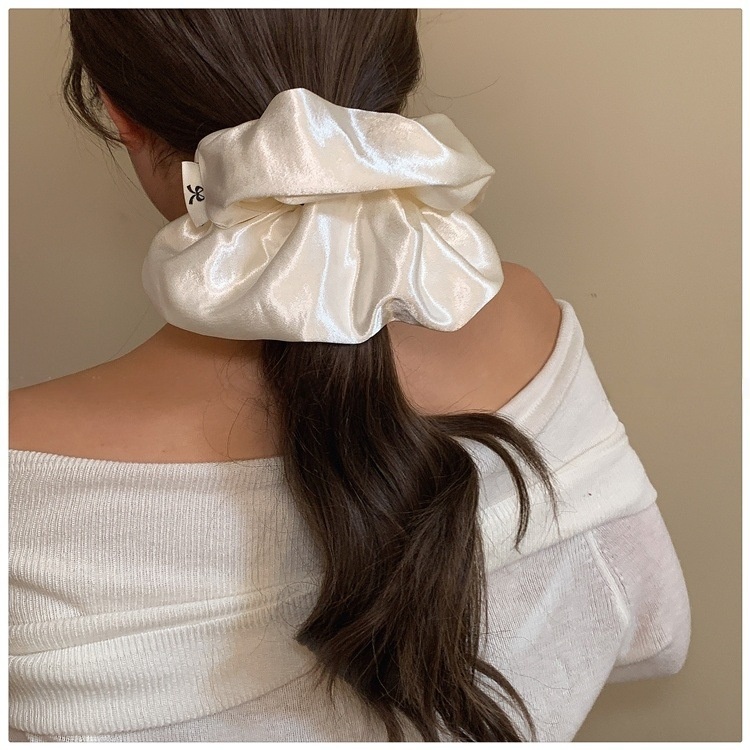 Women's Elegant Glossy Satin Hair Scrunchies Cream Solid Color