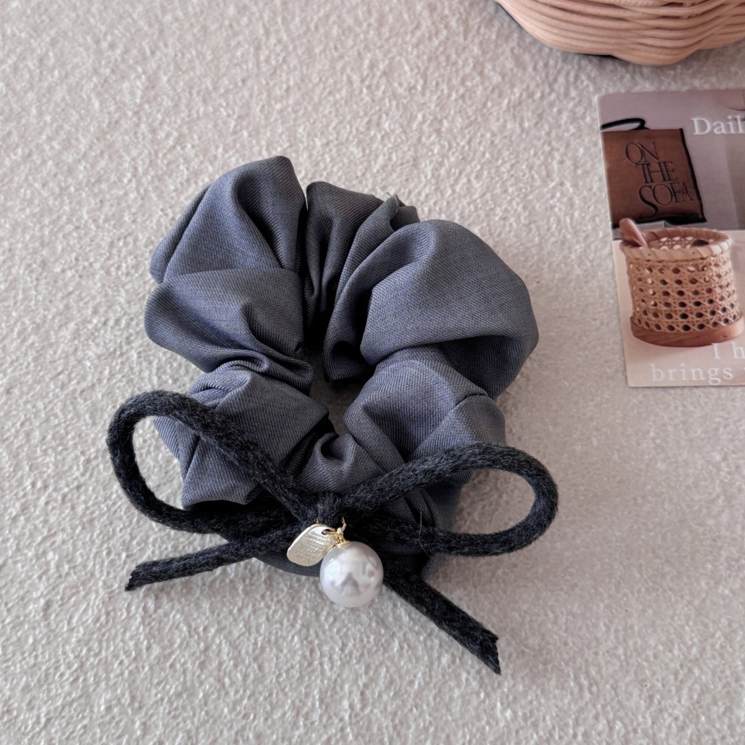 Women's Elegant Large Bow Hair Tie with Pearl Pendant Fabric Butterfly Knot