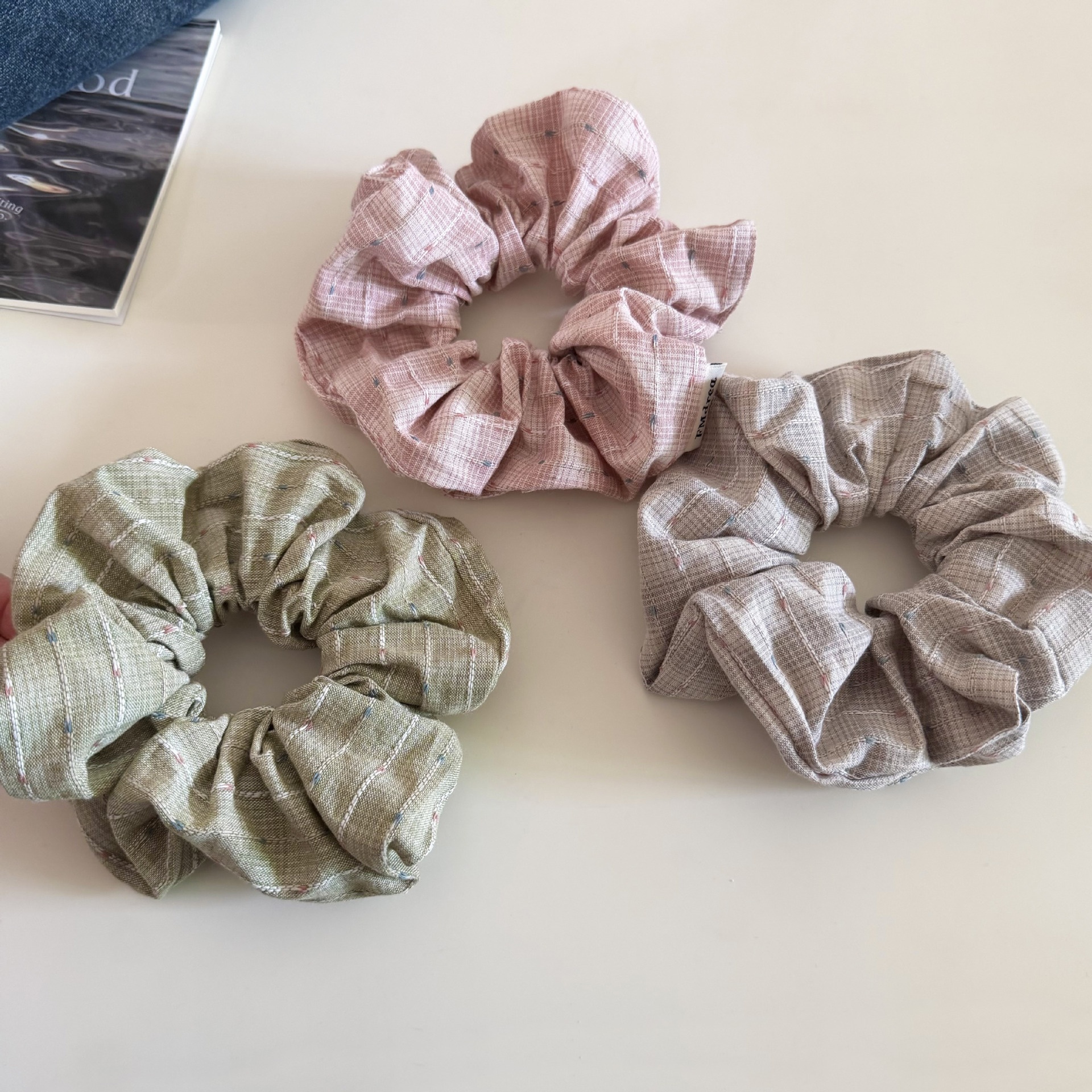 Women's Soft Cloth Spring Hair Tie Accessory Simple Green Plaid