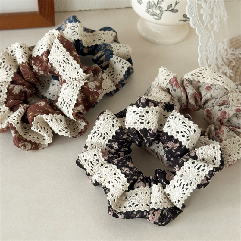 Women's Sweet Ditsy Floral Lace Scarf Hair Tie Cloth Accessory for Spring