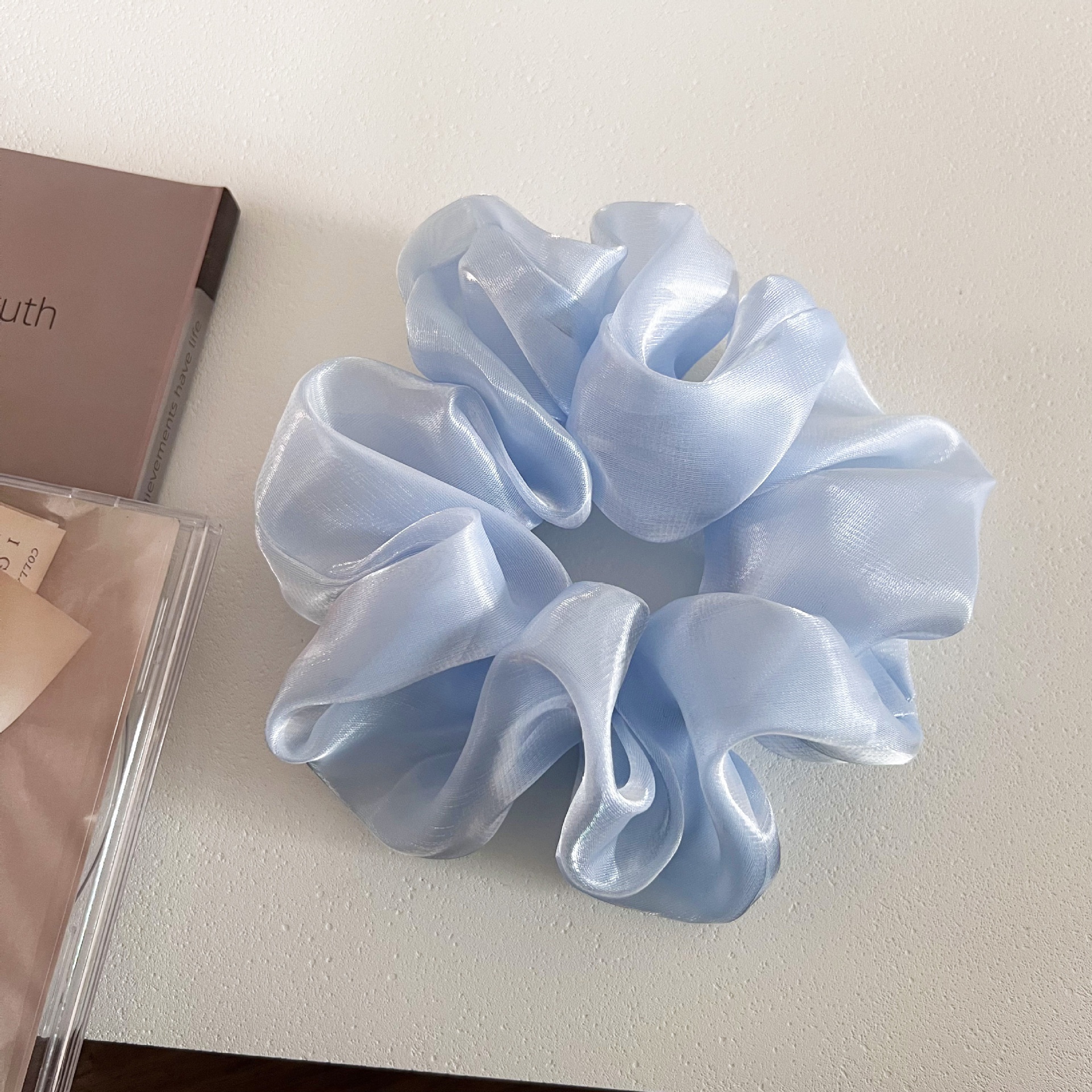 Women's Fairy Fluffy Gauze Pearl Bow Bun Hair Tie Solid Polka Dots