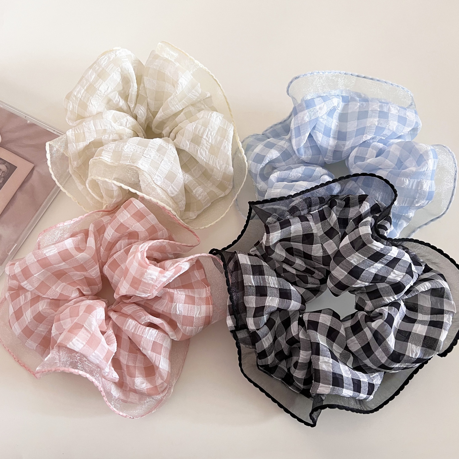 Women's Sweet Plaid Checkered Scrunchies Stylish Cloth Hair Ties for All Seasons