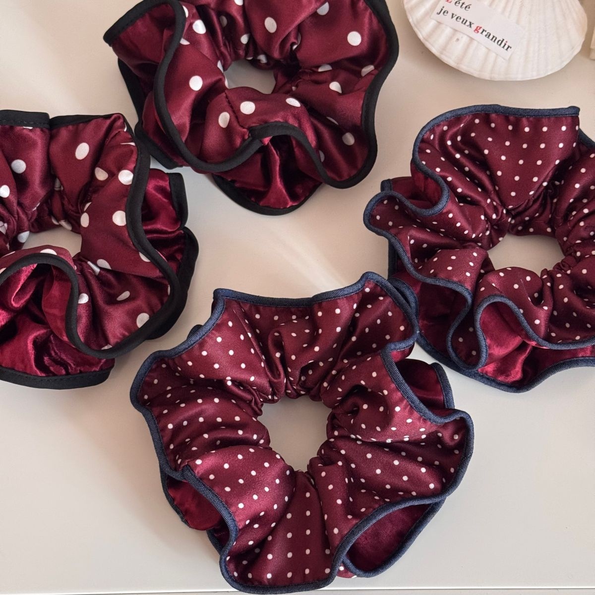 Women's Multifunctional Satin Hair Bun Maker Elastic Tie Red Polka Dots