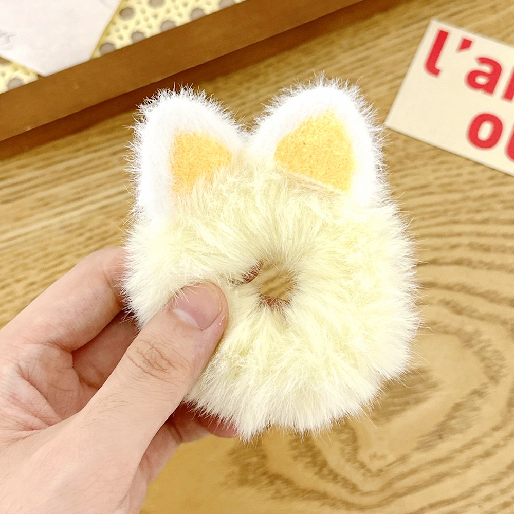 Girls Autumn Winter Plush Cat Ear Ponytail Hair Tie Macaron Colors