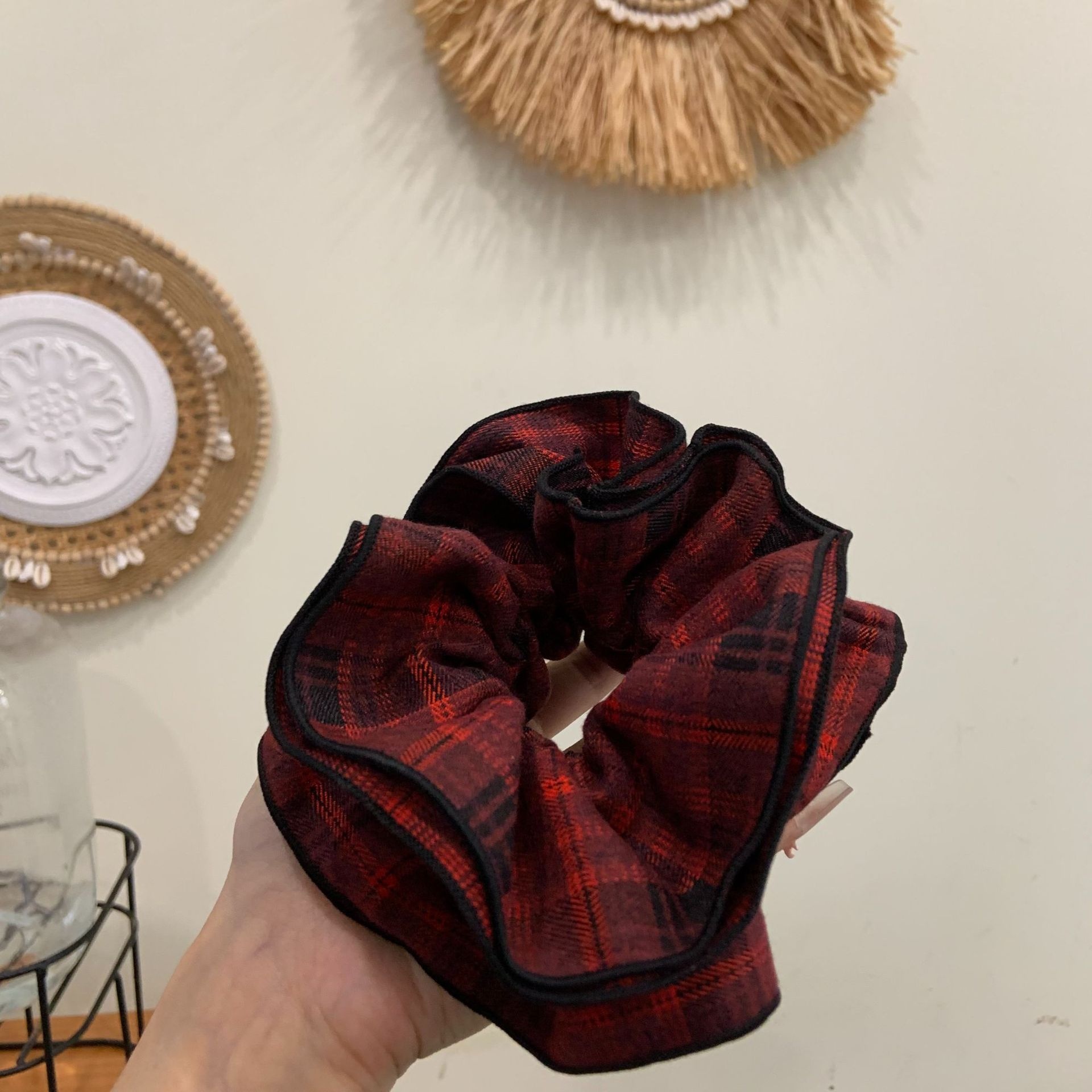 Women's Daily Elegant Cotton Pleated Scrunchie Classic British Plaid