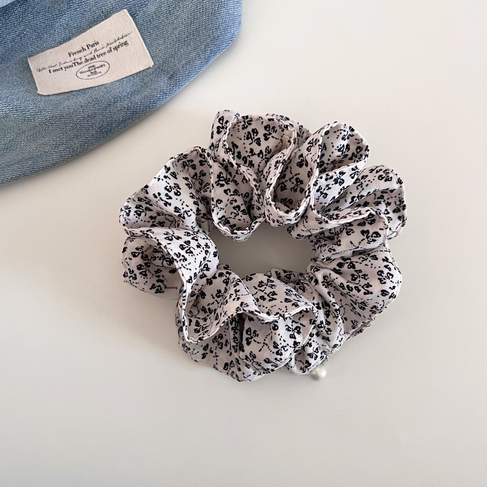 Women's Navy Ditsy Floral Cloth Hairband for Easy Bun & Ponytail Styling