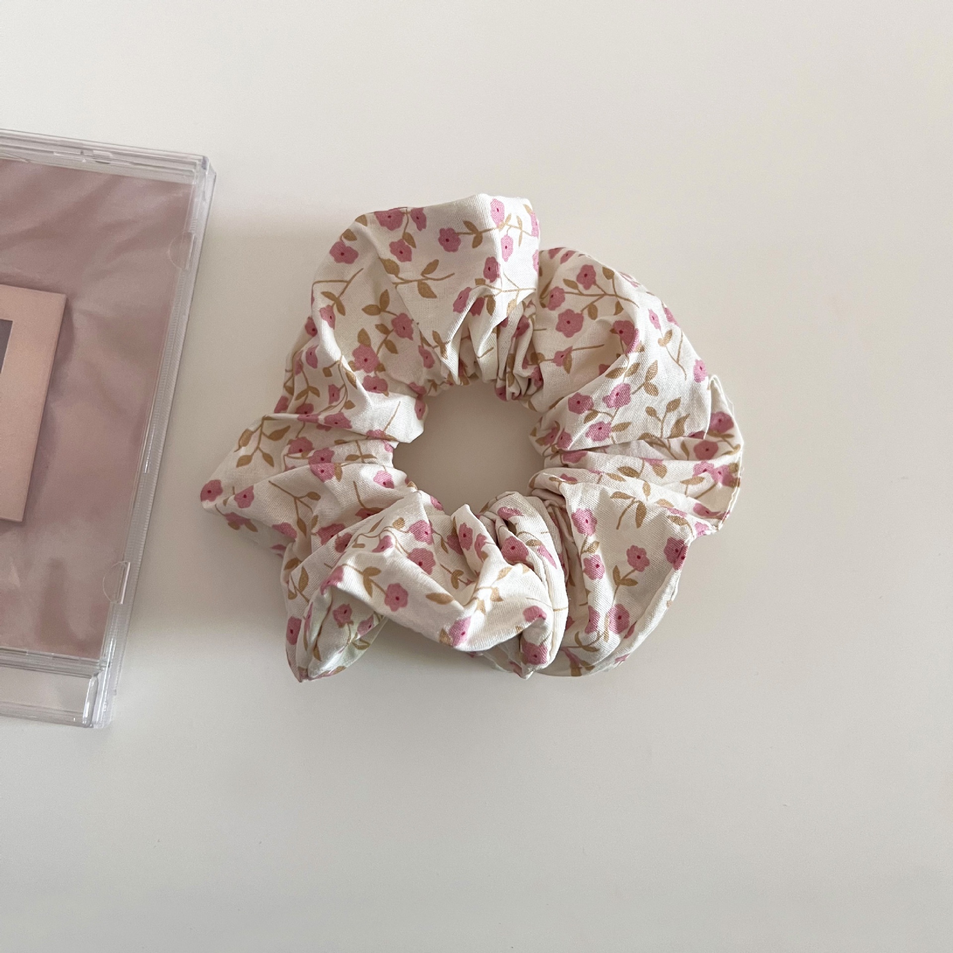 Women's Soft Cloth Elastic Scrunchie for Low Bun Blue Pink Ditsy Floral