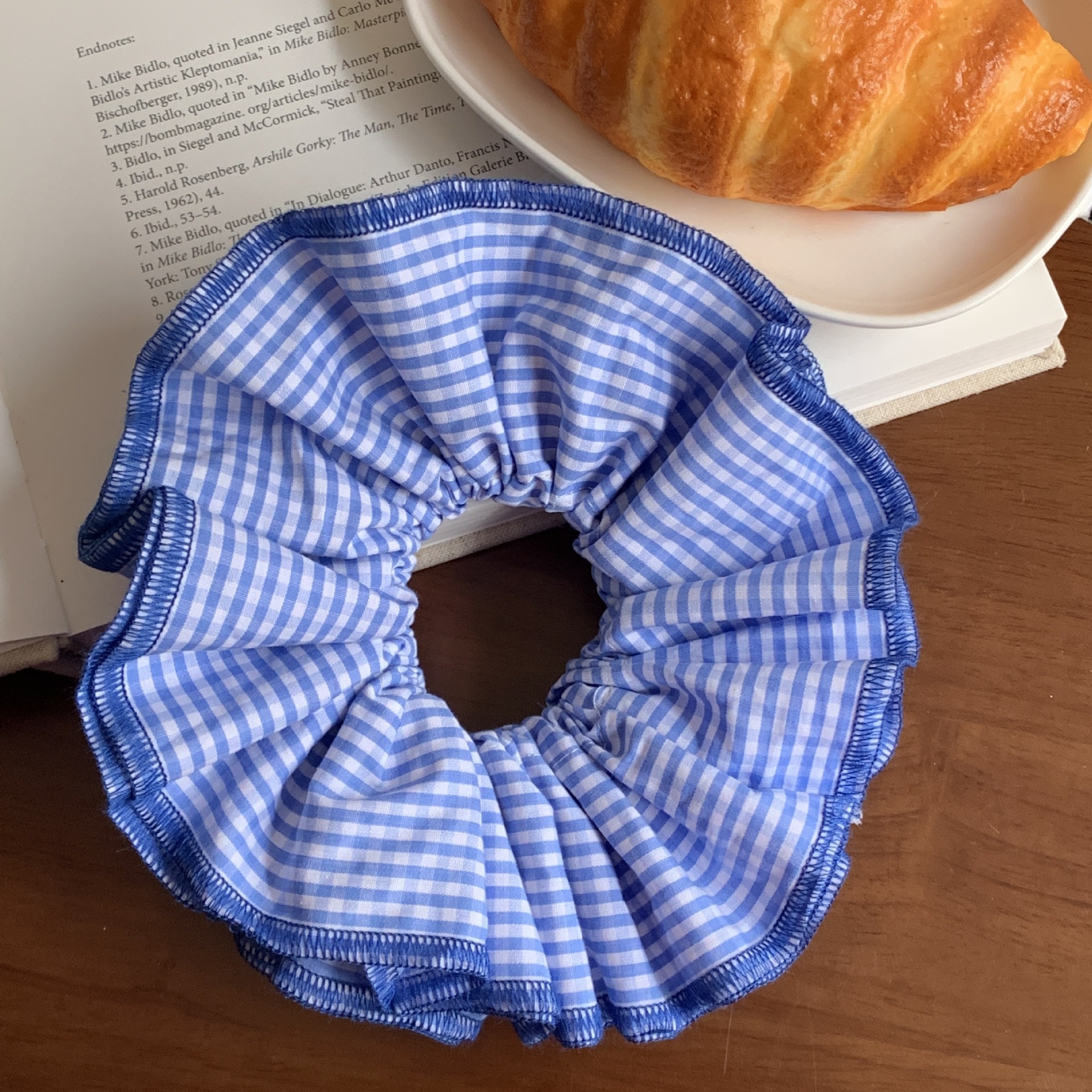 Women's Summer Weekend Cloth Ruffle Hair Bands Double Layer Floral Plaid