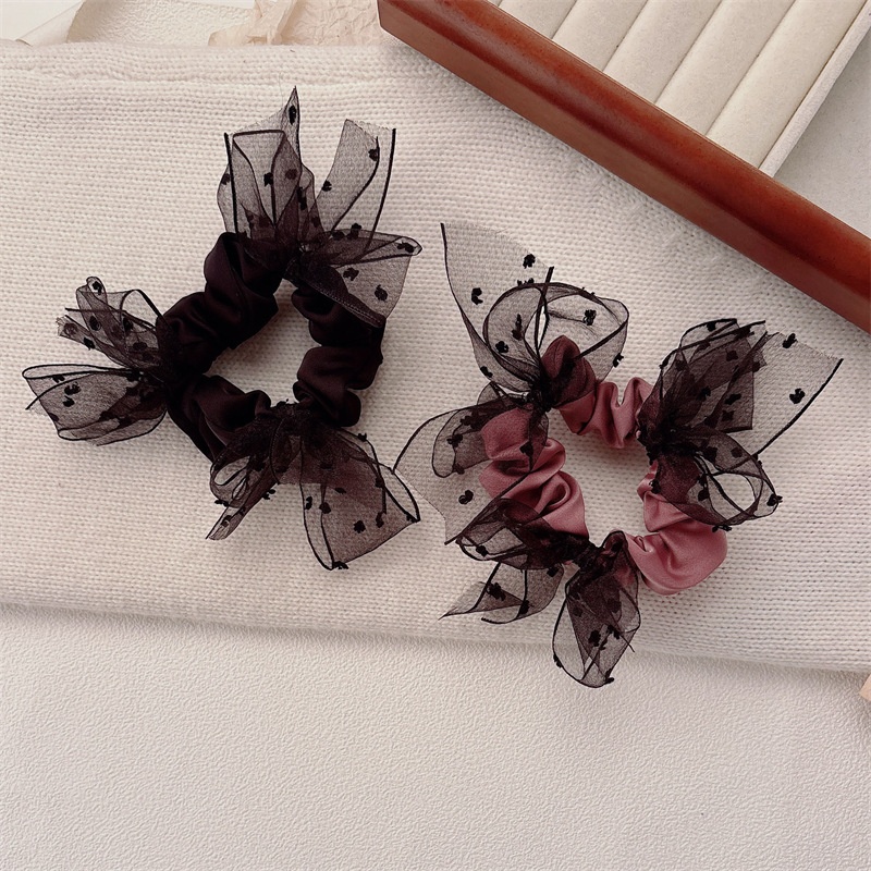 Women's Four Seasons Satin Mesh Hair Tie Multi-functional Bow Knot Pink Black