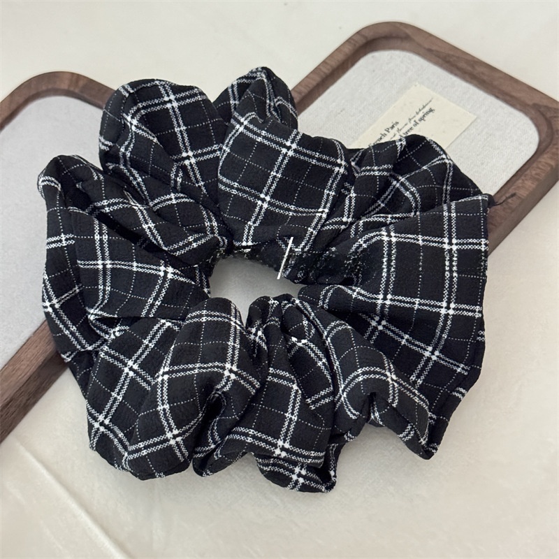 Women's Everyday Cloth Scrunchie Hair Tie Navy Blue Checkered Plaid