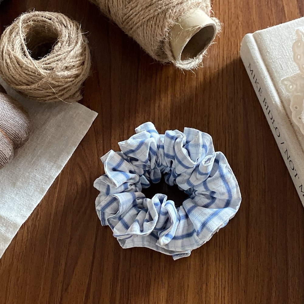 Women's Spring Summer Cloth Hair Rubber Band Scrunchie Blue Plaid