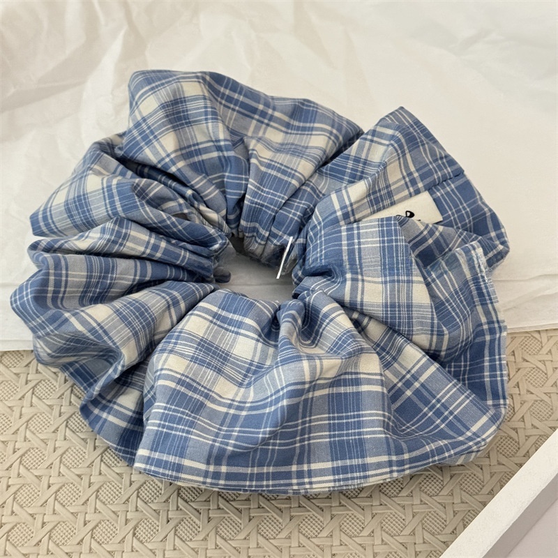 Women's Everyday Cloth Scrunchie Hair Tie Navy Blue Checkered Plaid