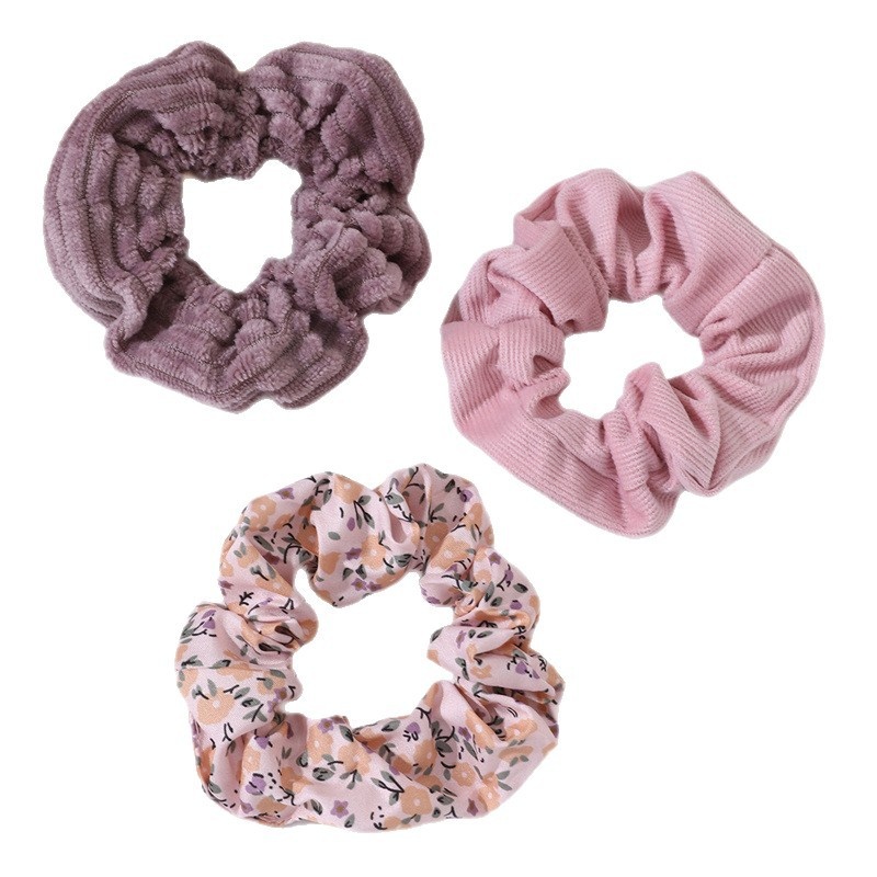 Women's Ethnic Floral Plush Hair Accessories Set Winter Large Elastic Ties