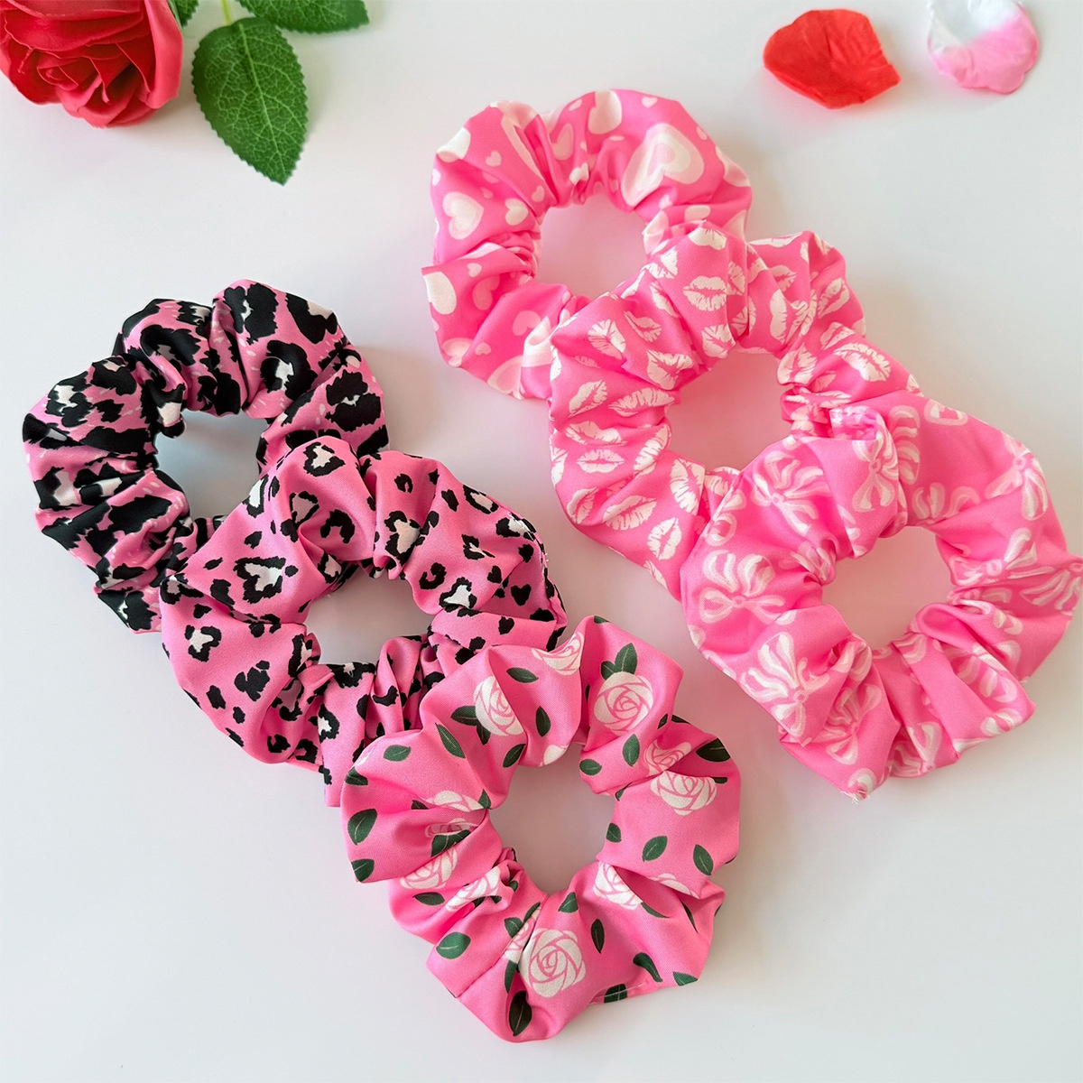 Women's Valentine Cloth Hairband Pink Rose Heart Leopard Print