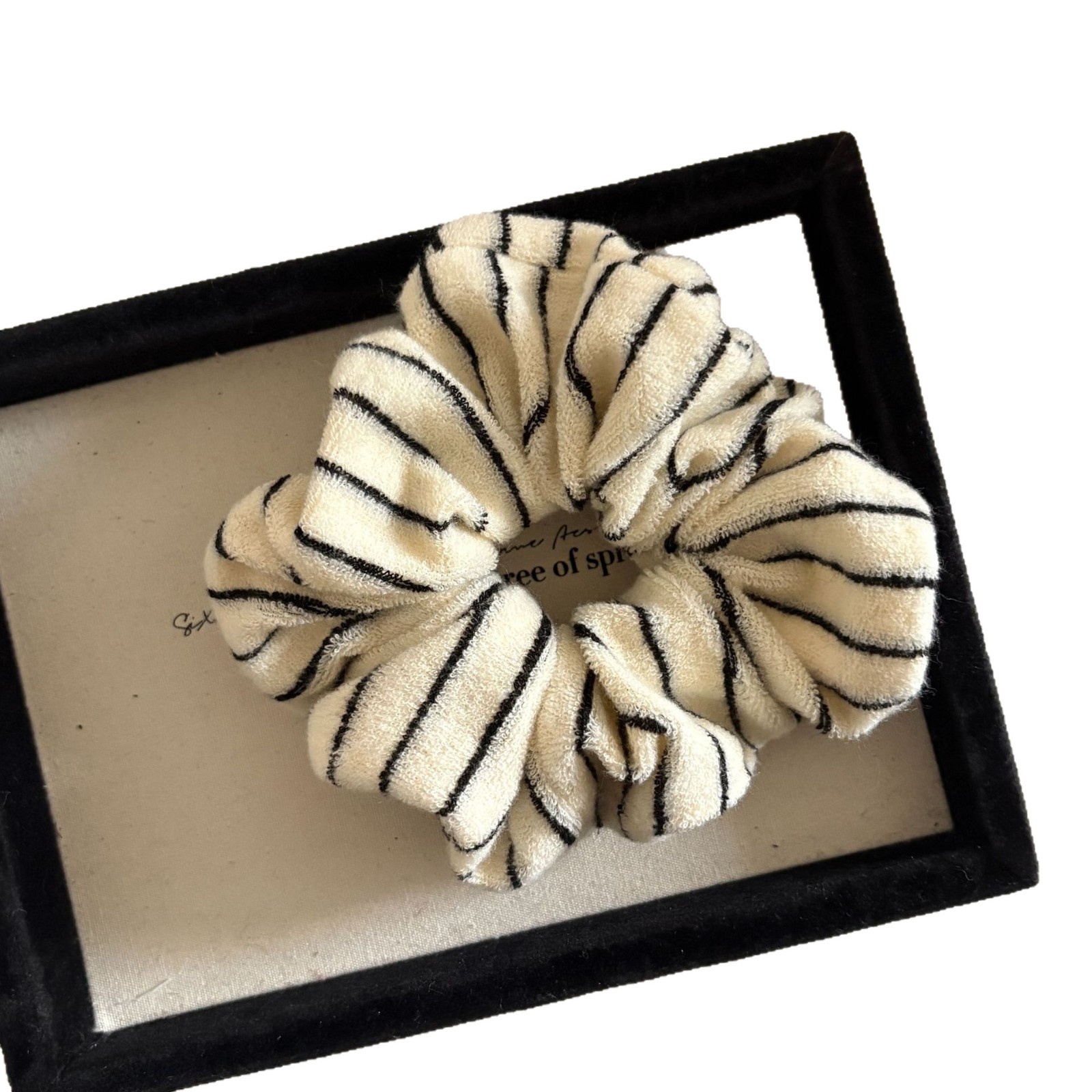 Women's Chic Striped Plush Knit Hair Tie, Soft Autumn Winter Black Scrunchie