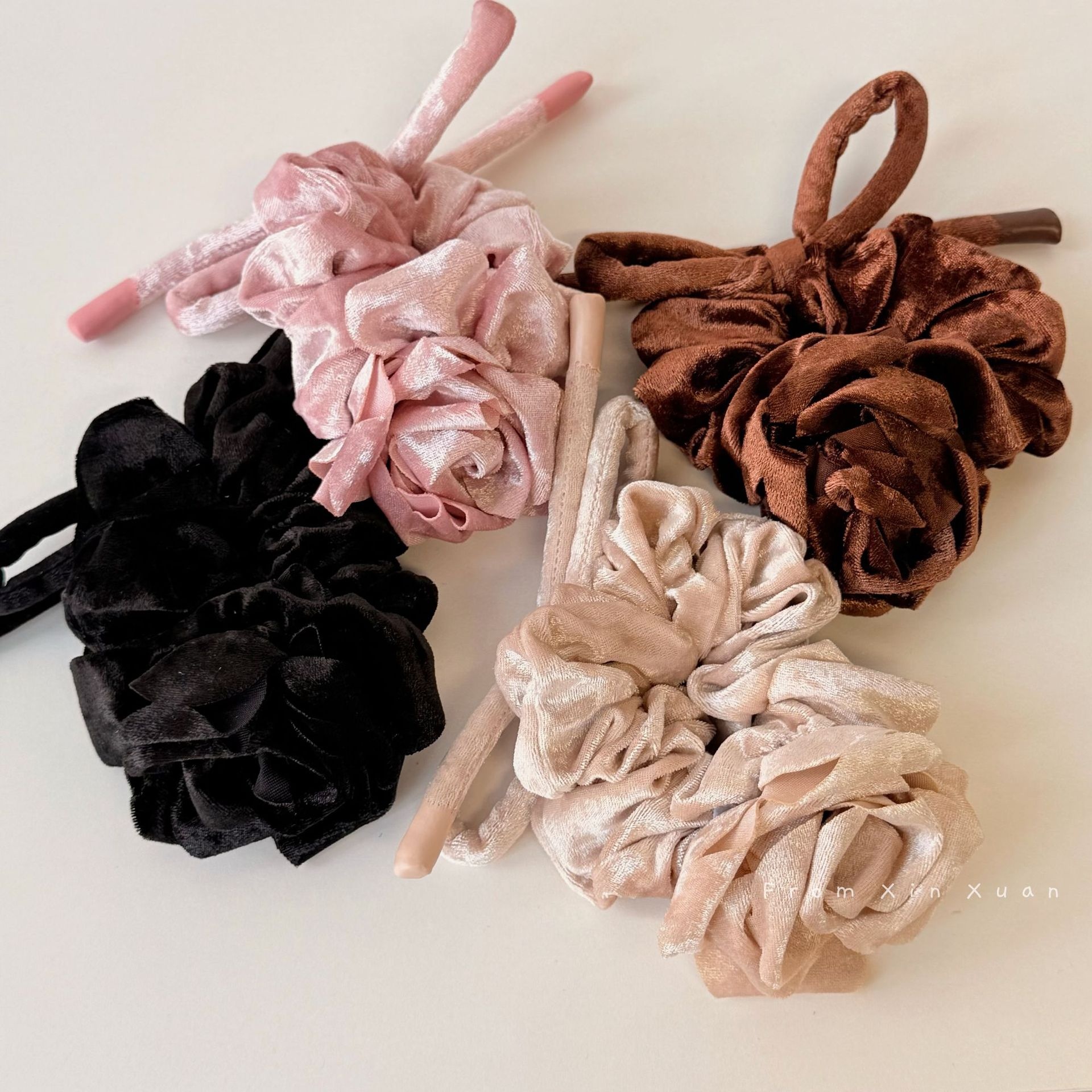 Women's Winter Satin Rose Low Ponytail Hair Tie Fairy Style Solid Color
